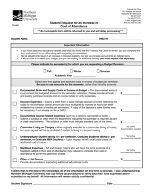 Student Request for Increase in Cost of Attendance