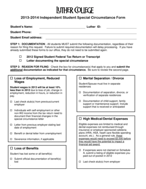 2013-2014 Independent Student Special Circumstance Form