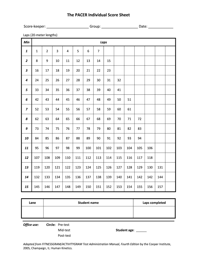 Pacer Score Sheet Fill Online Printable Fillable Blank