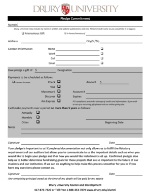 Drury University Pledge Commitment Form