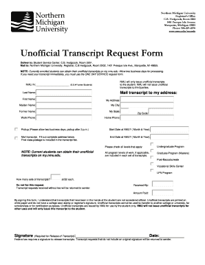 Unofficial Transcript Request Form