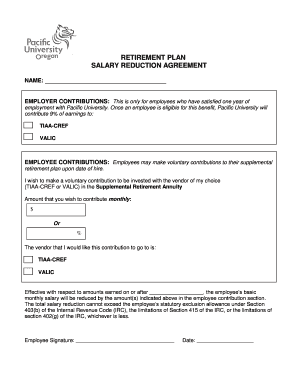 Retirement Plan Salary Reduction Agreement