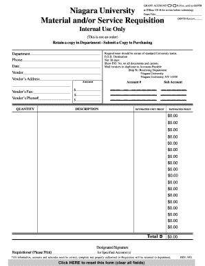 Material and Service Requisition Form