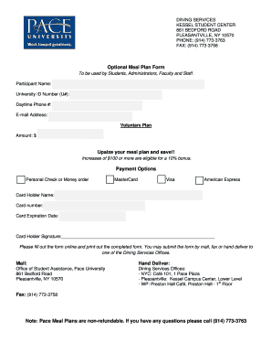 Optional Meal Plan Form