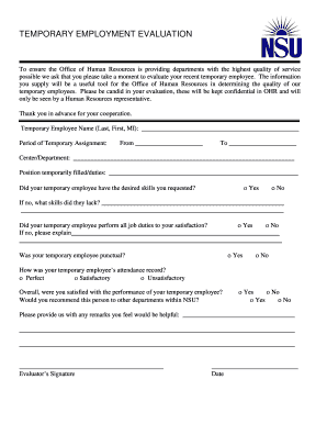 Temporary Employment Evaluation Form