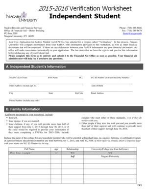 FAFSA Verification Worksheet