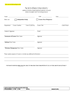 Application for Independent Study and Course Out of Sequence