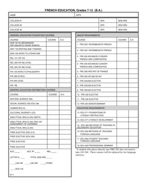 French Education Degree Requirements Form