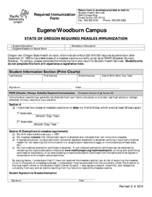 Oregon Measles Immunization Form