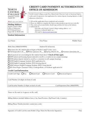 Credit Card Payment Authorization Form