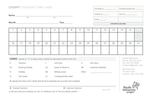 Time boxing template pdf - EXEMPT SCHEDULE TIME CARD VACATION V FLOATING HOLIDAY - pacificu