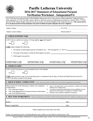 2016-2017 Verification Worksheet - Independent