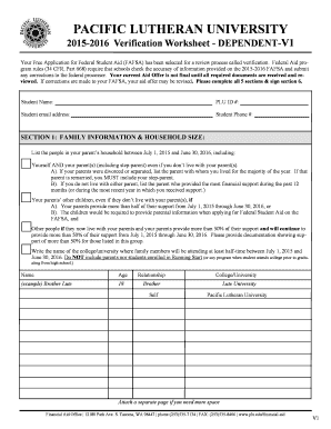 2015-2016 FAFSA Verification Worksheet