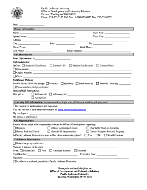Pacific Lutheran University Donation Form