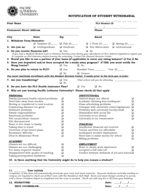 Student Withdrawal Notification Form