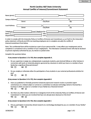 North Carolina A&T Conflict of Interest Form