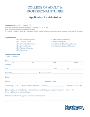 Northwest University Application for Admission