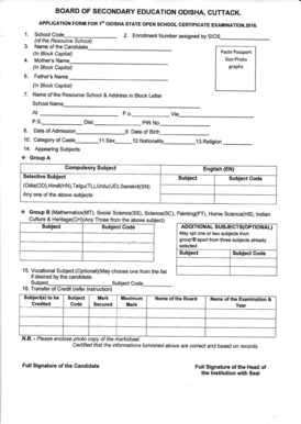 Odisha State Open School Certificate Examination Application Form