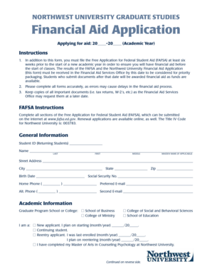 Northwest University Graduate Financial Aid Application