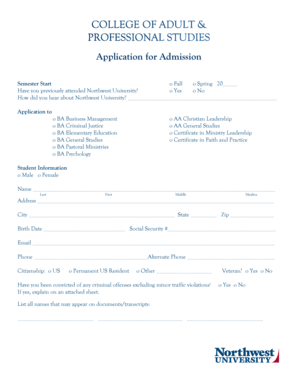 Northwest University Application for Admission