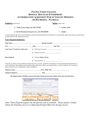 Authorization Agreement for Automatic Deposits
