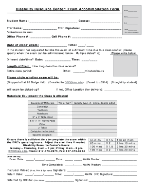 Disability Resource Center Exam Accommodation Form