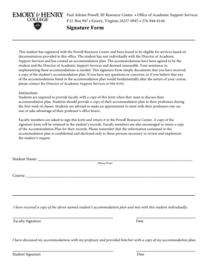 Student Accommodation Signature Form