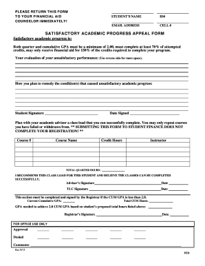 Satisfactory Academic Progress Appeal Form