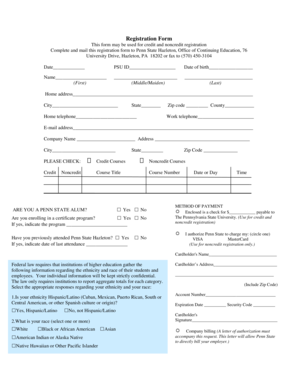 Penn State Hazleton Registration Form
