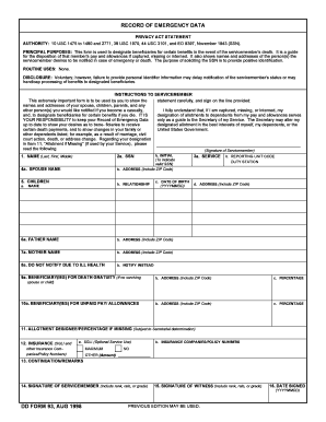 US Military Emergency Data Form
