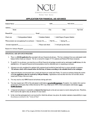 Financial Aid Advance Application Form
