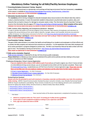 NAU Employee Mandatory Training Checklist