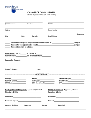 Change of Campus Form
