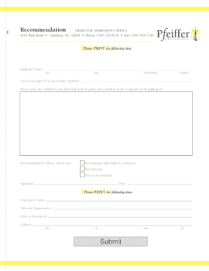 Graduate Admissions Recommendation Form