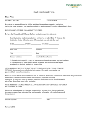 Dual Enrollment Financial Aid Form
