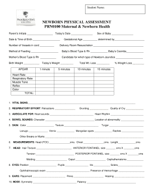 Newborn Physical Assessment Form
