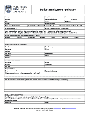 Student Employment Application