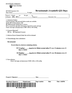 Bevacizumab Chemotherapy Order Form