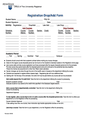 Student Registration Drop Add Form