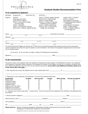 Graduate Studies Recommendation Form