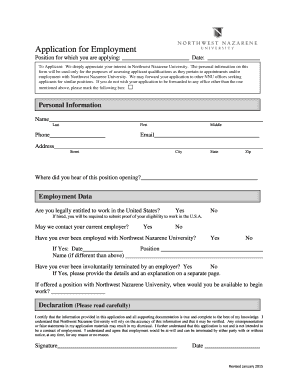 Northwest Nazarene University Employment Application
