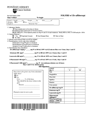 FOLFIRI with Ziv-aflibercept Chemotherapy Order Form