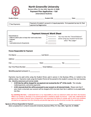 Payment Plan Application – Fall (International Students)