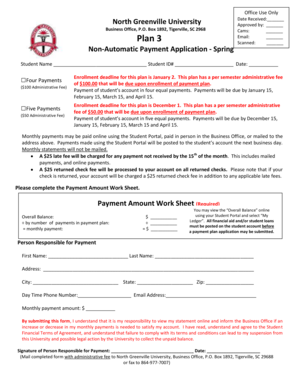 North Greenville University Payment Plan Application