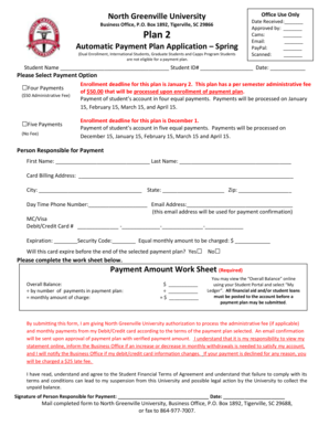 North Greenville University Payment Plan Application
