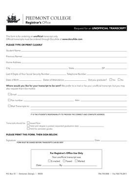 Unofficial Transcript Request Form