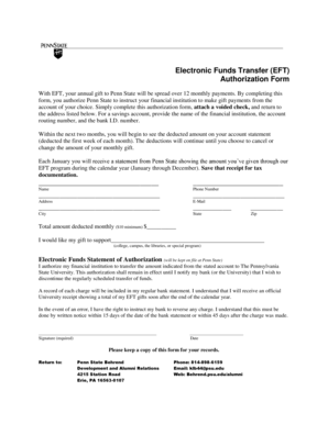Penn State Electronic Funds Transfer Authorization Form