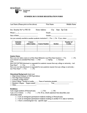 Summer 2015 Course Registration Form