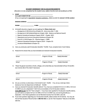 Student Worksheet for VA Education Benefits