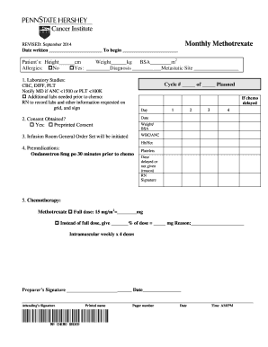 Monthly Methotrexate Chemotherapy Form